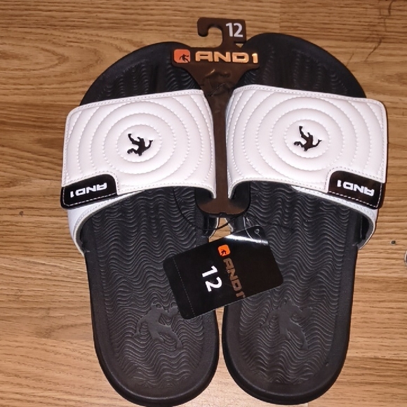 AND1 Black and White Slide Sandals - Picture 1 of 1